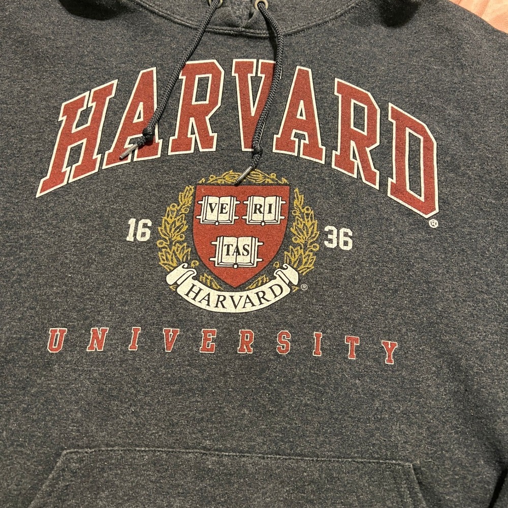 Jerzees Harvard University Hoodie Medium Gray Graphic Crest Sweatshirt